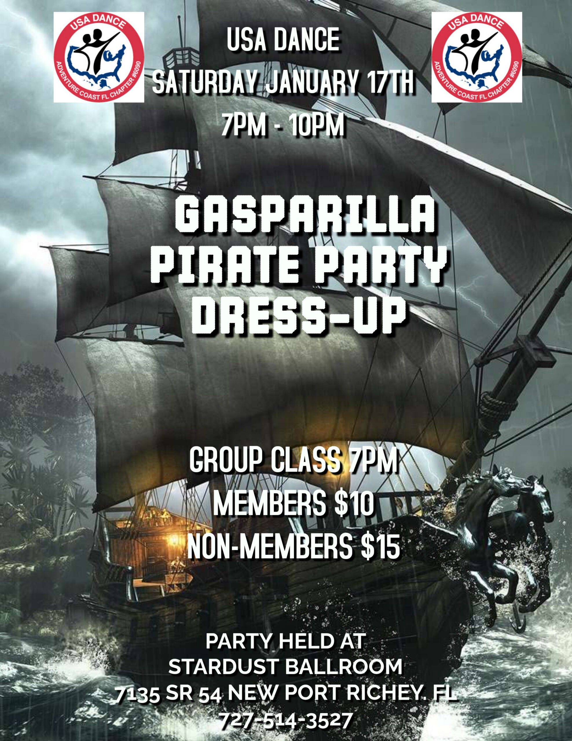USA Dance Saturday January 17th 7-10PM Gasparilla Pirate Party